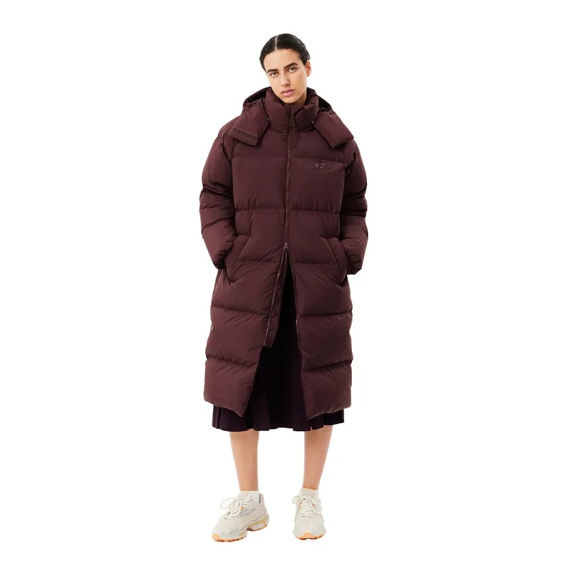 Пуховик длинный с капюшоном Lacoste, бордовый, арт. BF3522