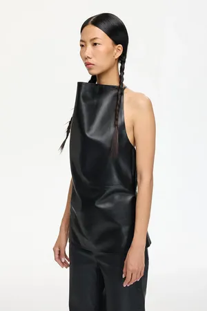 Кожаный топ Les Benjamins Leather Blouse 001, черный, арт. LB25FWTURFUBU