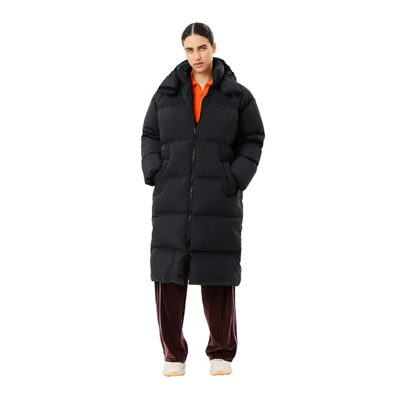 Пуховик Lacoste длинный с капюшоном, черный, арт. BF3522