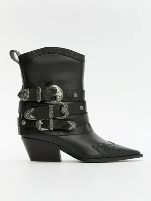 Кожаные полусапоги Tendance с ремешками, черный, арт. 65779