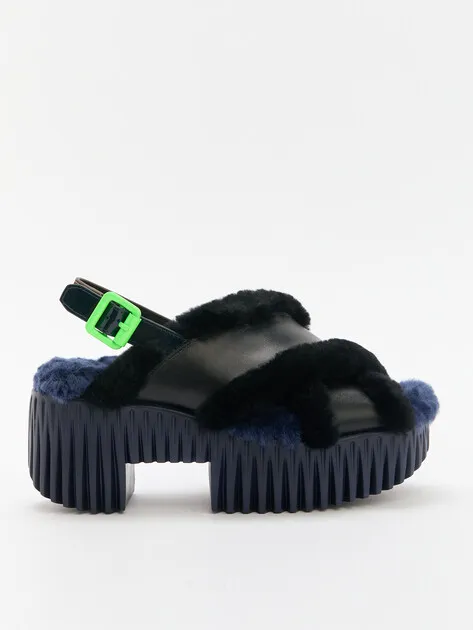 Сандалии 4CCCCEES Plia Puffy из кожи с мехом, черный, арт. 76519