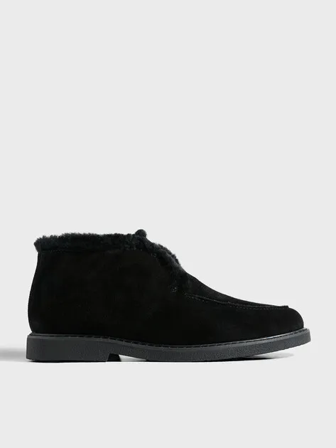 Лоферы Tendance из натуральной замши с мехом, черный, арт. 77049