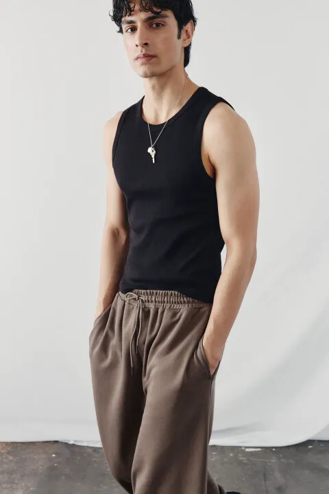 Майка Befree приталенная в рубчик, черный, арт. ManRibTankTop1