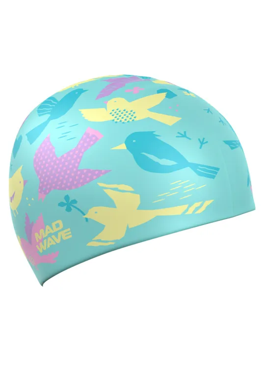 Шапочка для плавания Mad Wave Birds юниорская, голубой, арт. M0574 31 0 00W