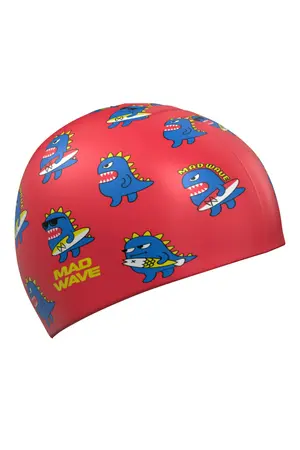 Шапочка для плавания Mad Wave Dinos, красный, арт. M0575 15 0 00W