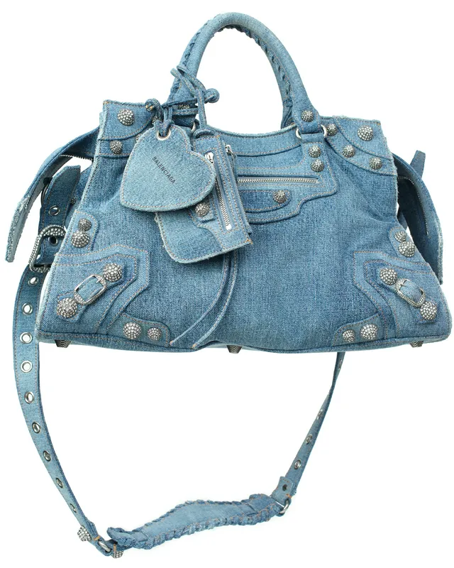 Сумка Balenciaga Neo Cagole из денима со стразами, синий, арт. 700451/210BI/4715