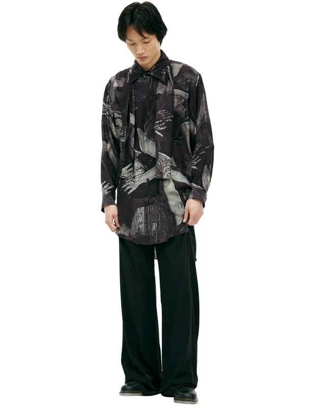 Рубашка Yohji Yamamoto с монопринтом, черный, арт. HE-B56-404-1