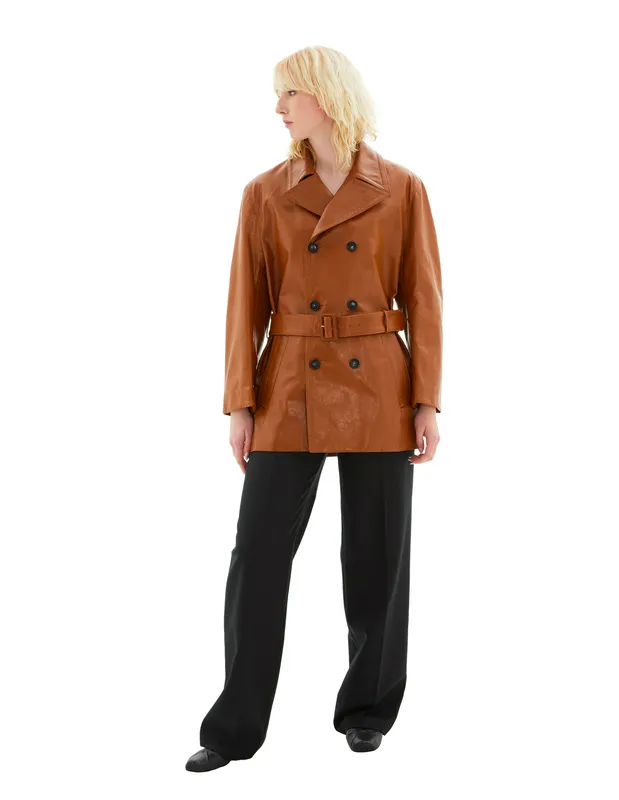 Кожаный плащ Marni, коричневый, арт. SPMX0227CU/ULG153/00M60