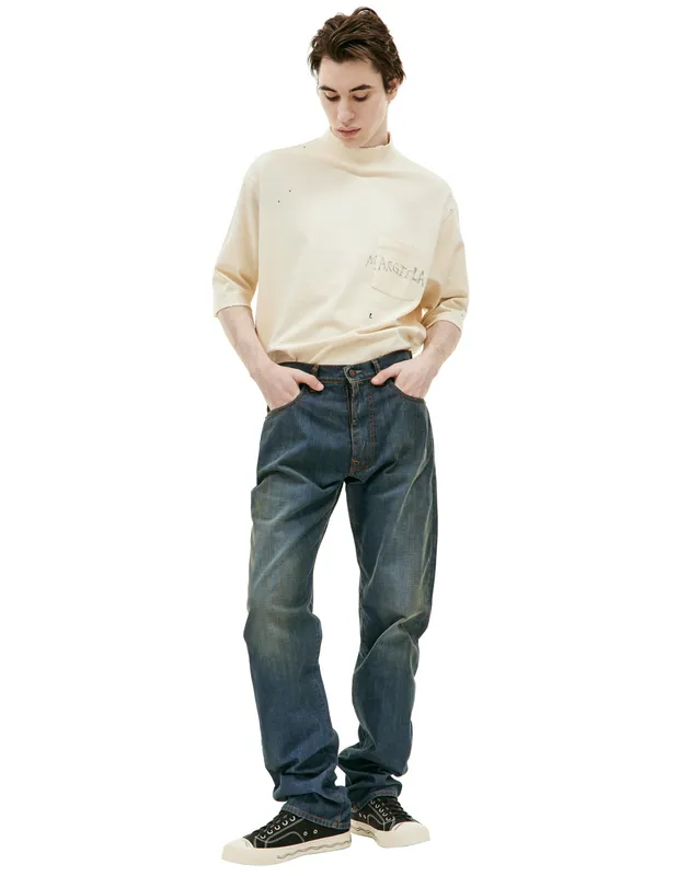 Джинсы прямые Maison Margiela с выстиранным эффектом, синий, арт. S50LA0226/S30876/961