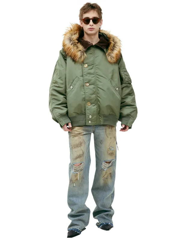 Бомбер Mastermind WORLD с меховым капюшоном, хаки, арт. MW24S13-BL015-505