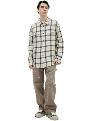 Рубашка Visvim льняная в клетку, бежевый, арт. 0125105011028