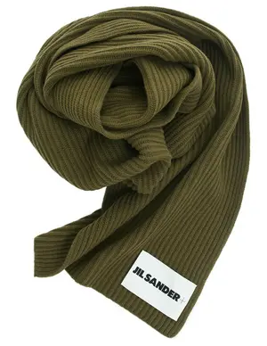 Шарф Jil Sander шерстяной с патчем, зеленый, арт. J47ZZ0125/J14737/312