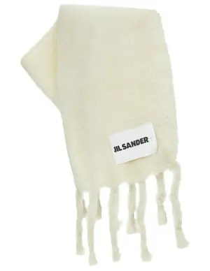 Шарф Jil Sander из мохера с логотипом, белый, арт. J47TE0113/J40041/741