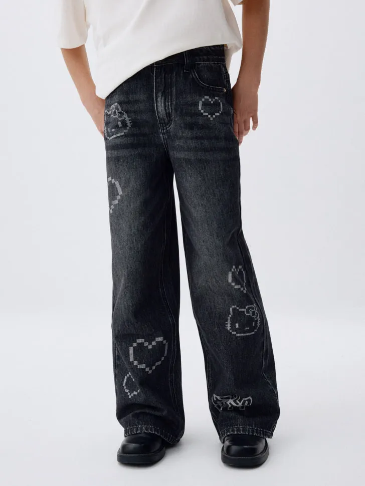 Джинсы Wide leg с принтом Hello Kitty для девочек, арт. SL5810051405
