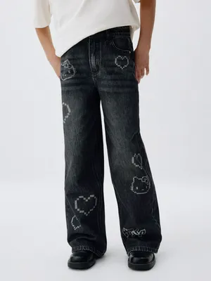 Джинсы Wide leg с принтом Hello Kitty для девочек, арт. 10954