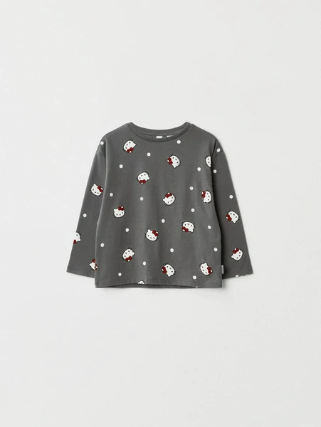 Лонгслив с принтом Hello Kitty для девочек, серый, арт. 12324