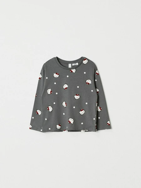 Лонгслив с принтом Hello Kitty для девочек, серый, арт. 12386