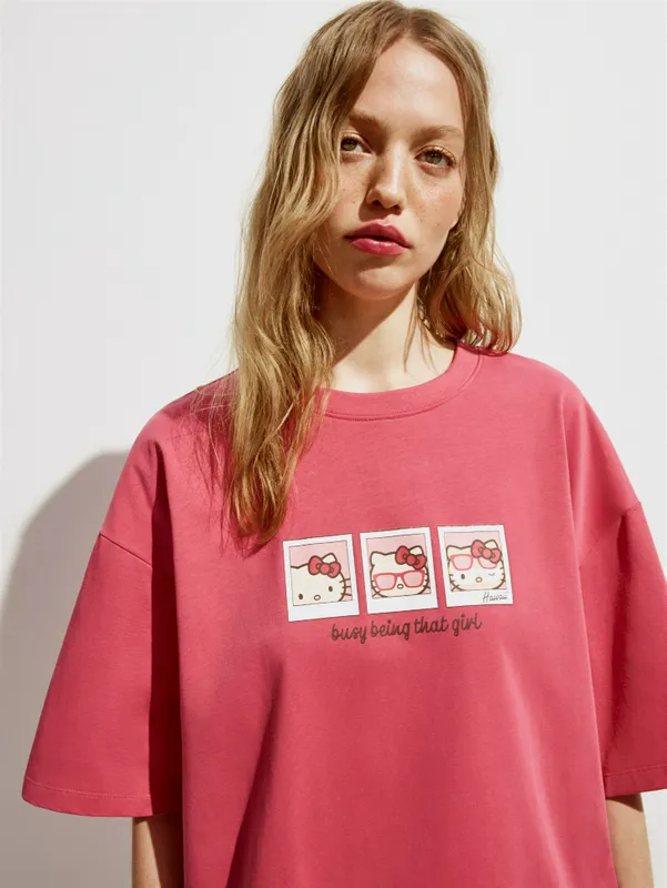 Футболка Sela оверсайз с принтом Hello Kitty, розовый, арт. SL6807210245