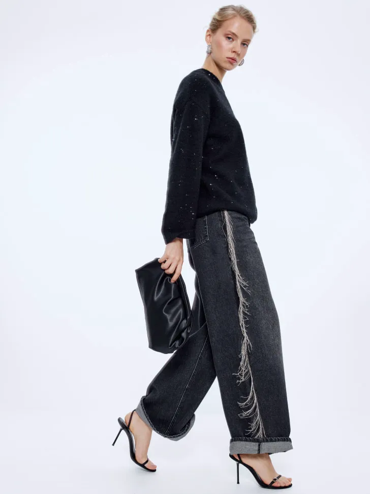 Джинсы WIDE LEG с бахромой из цепочек, арт. 15698