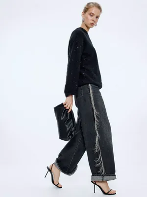Джинсы WIDE LEG с бахромой из цепочек, арт. 15698