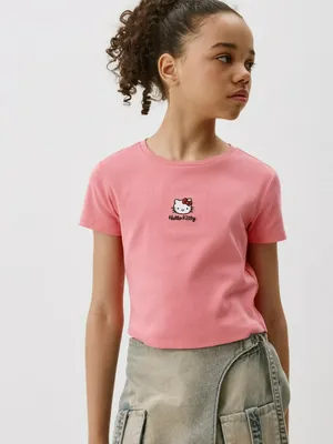 Укороченная футболка с принтом Hello Kitty для девочек, арт. 1874