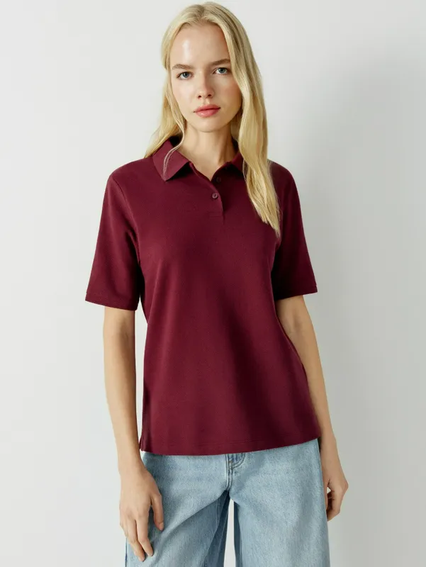 Поло Sela базовое с коротким рукавом, бордовый, арт. SL6808010235