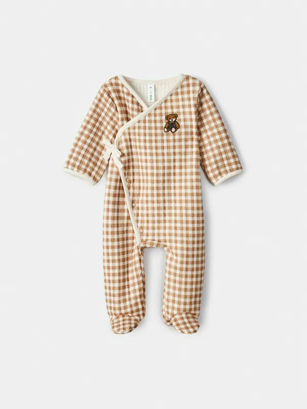 Комбинезон утепленный Sela на запах в клетку, коричневый, арт. SL6808001706
