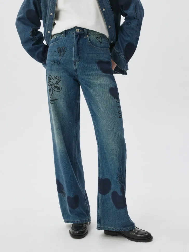 Джинсы WIDE LEG с детскими рисунками, арт. 5803011472