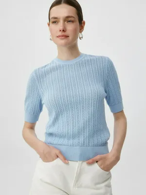 Джемпер с коротким рукавом ажурной вязки, арт. 2909