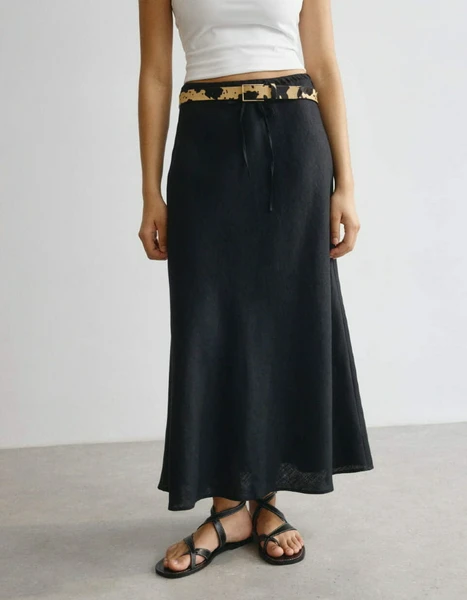 Юбка макси SELA из льна, черный, арт. 38275