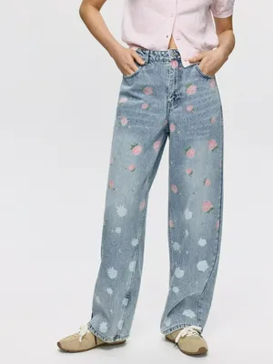 Джинсы Sela Loose straight с принтом, голубой, арт. 38355