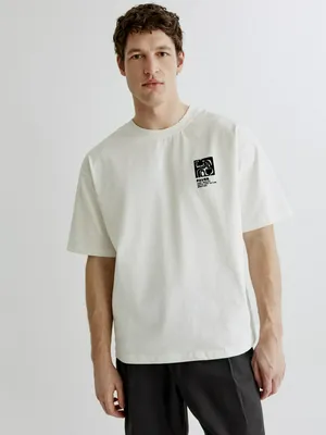 Футболка Sela Oversize fit с принтом, бежевый, арт. 41821
