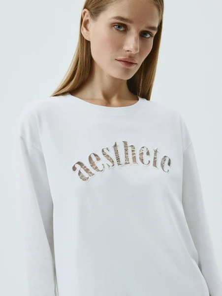 Лонгслив SELA Aesthete с кружевной аппликацией, белый, арт. 42309