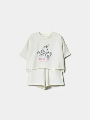 Комплект из футболки и шорт SELA для девочек, бежевый, арт. 45087