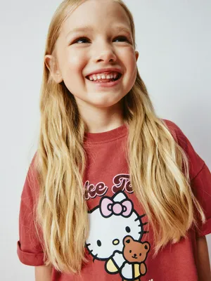 Футболка с принтом Hello Kitty для девочек, красный, арт. 4621