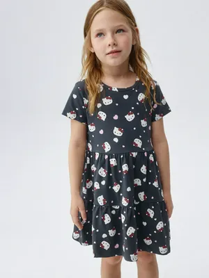 Трикотажное платье с принтом Hello Kitty для девочек, серый, арт. 4780