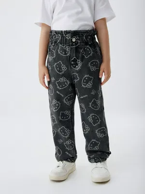 Утепленные джинсы Paperbag fit с Hello Kitty для девочек, арт. 4804