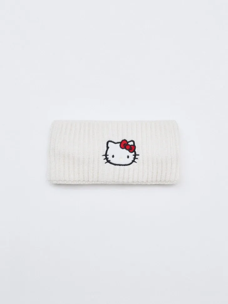 Вязаная повязка на голову с вышивкой Hello Kitty для девочек, арт. 5432