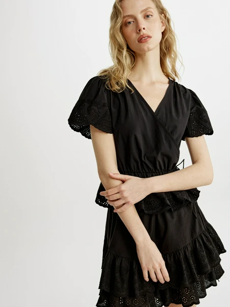 Блуза SELA на запах с баской, черный, арт. SL6806010509