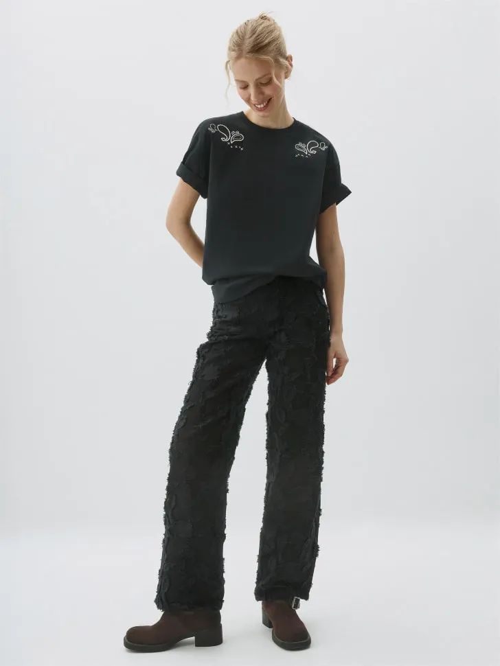 Джинсы Straight fit с бахромой, черный, арт. 5795
