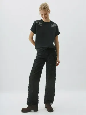 Джинсы Straight fit с бахромой, черный, арт. 5795