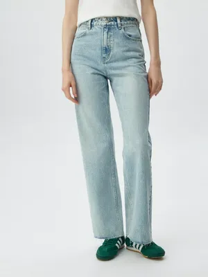 Джинсы WIDE LEG с эффектом стирки, голубой, арт. 6000