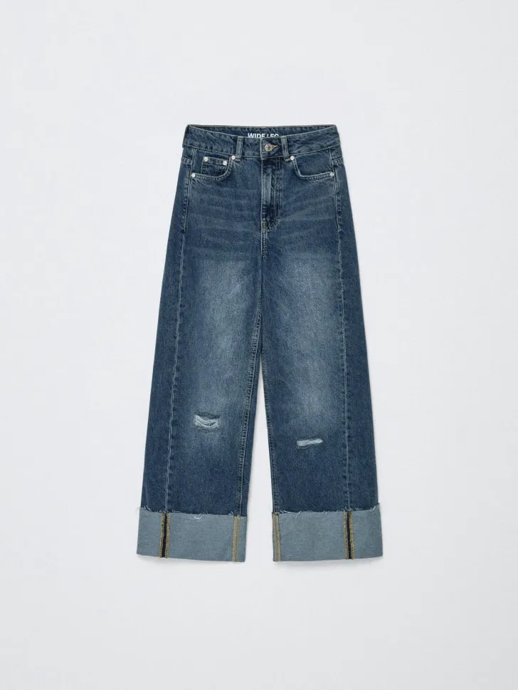 Джинсы Wide Leg с подворотами для девочек, арт. 6168