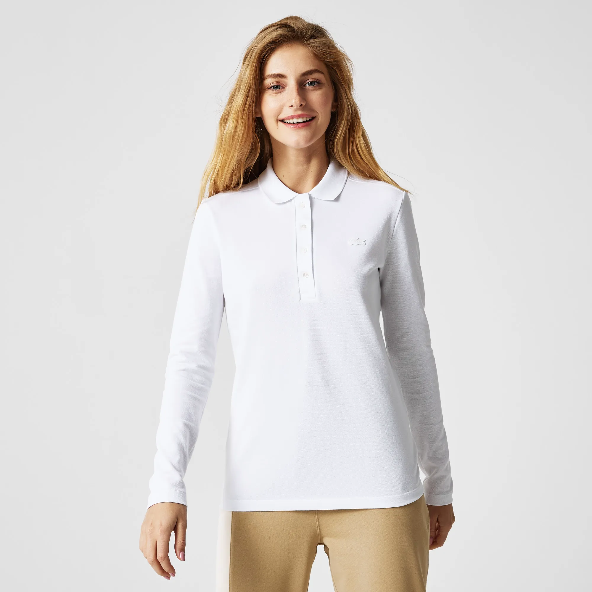 Женская приталенная рубашка-поло Lacoste Slim Fit, белый, арт. PF5464P