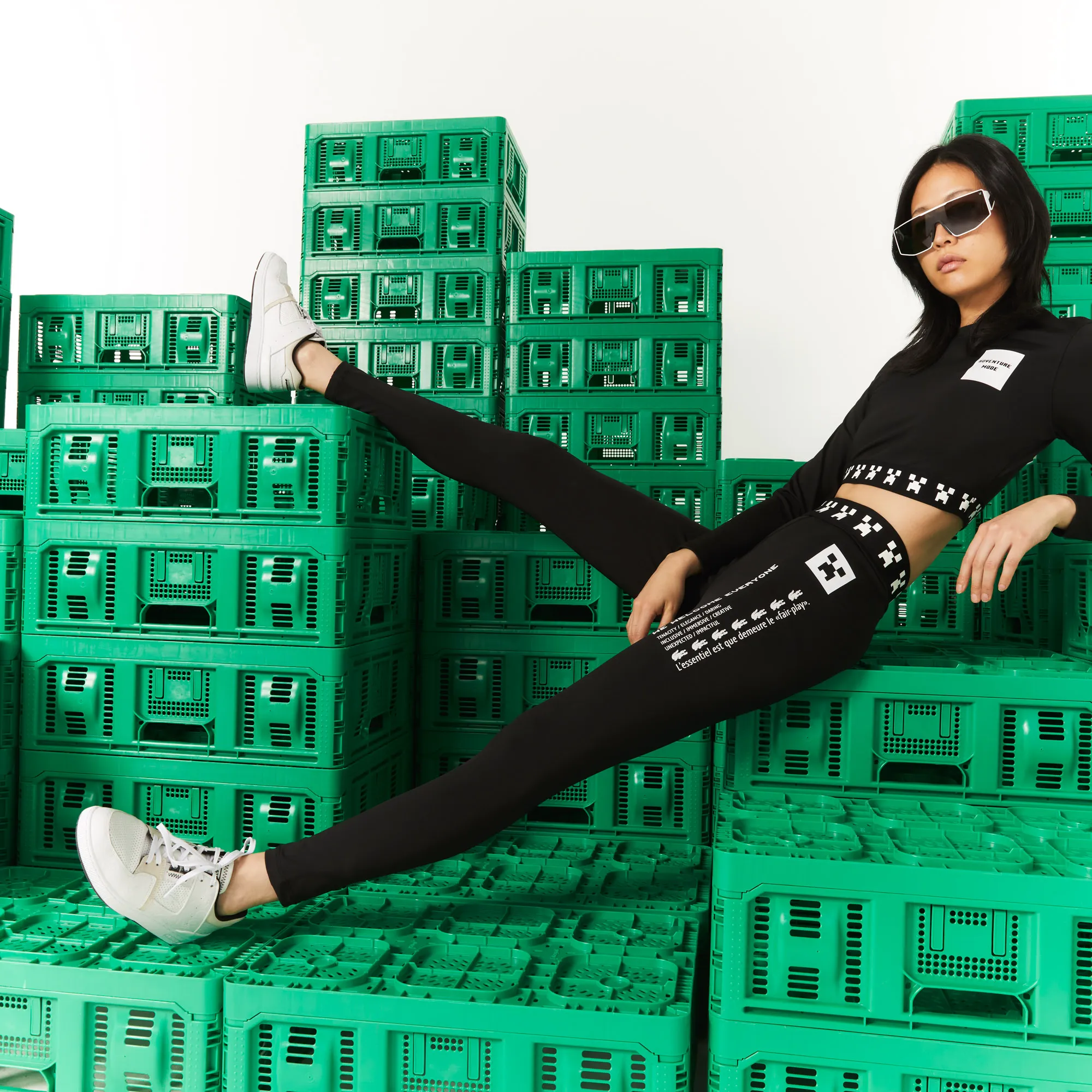 Женские леггинсы Lacoste L!VE x Minecraft, черный, арт. XF6348