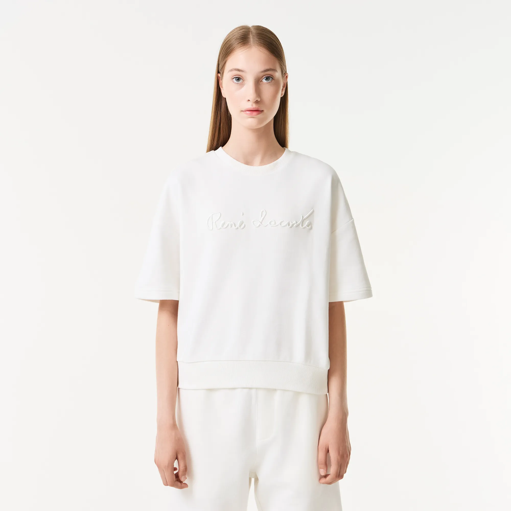Женская толстовка Lacoste Loose Fit с коротким рукавом, белый, арт. SF0409