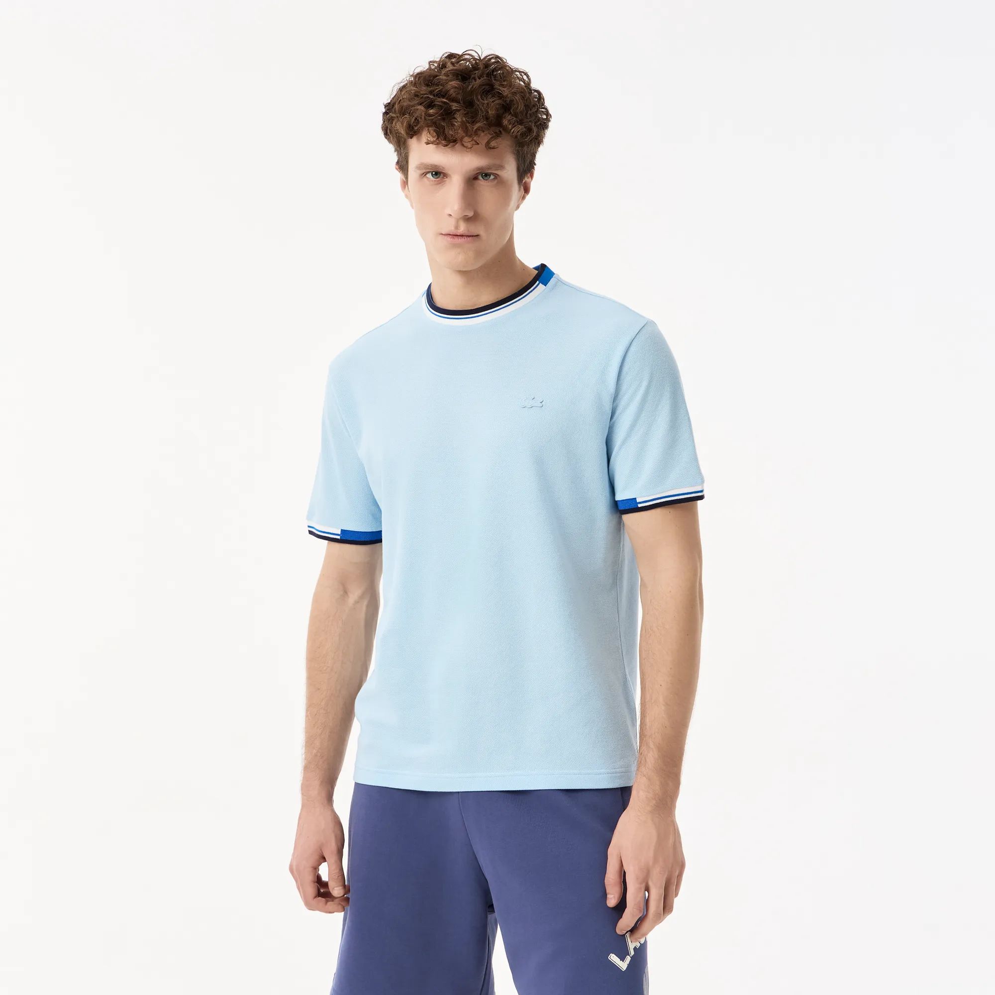 Мужская хлопковая футболка Lacoste с принтом, голубой, арт. TH0424