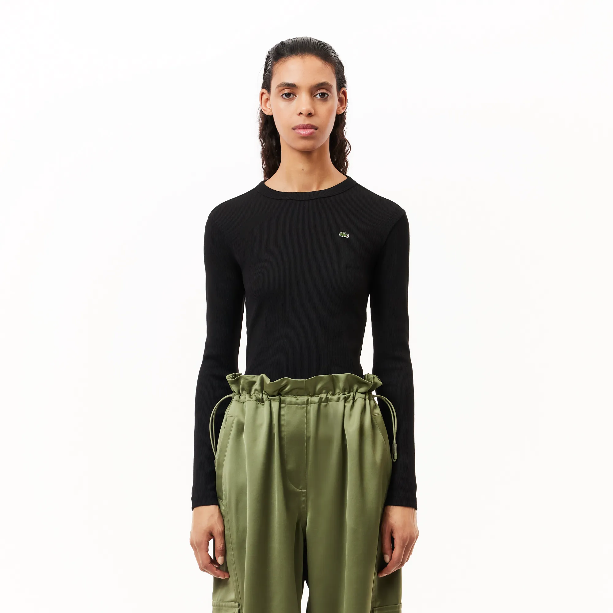 Женская футболка Lacoste Slim Fit с длинными рукавами, черный, арт. TF1692