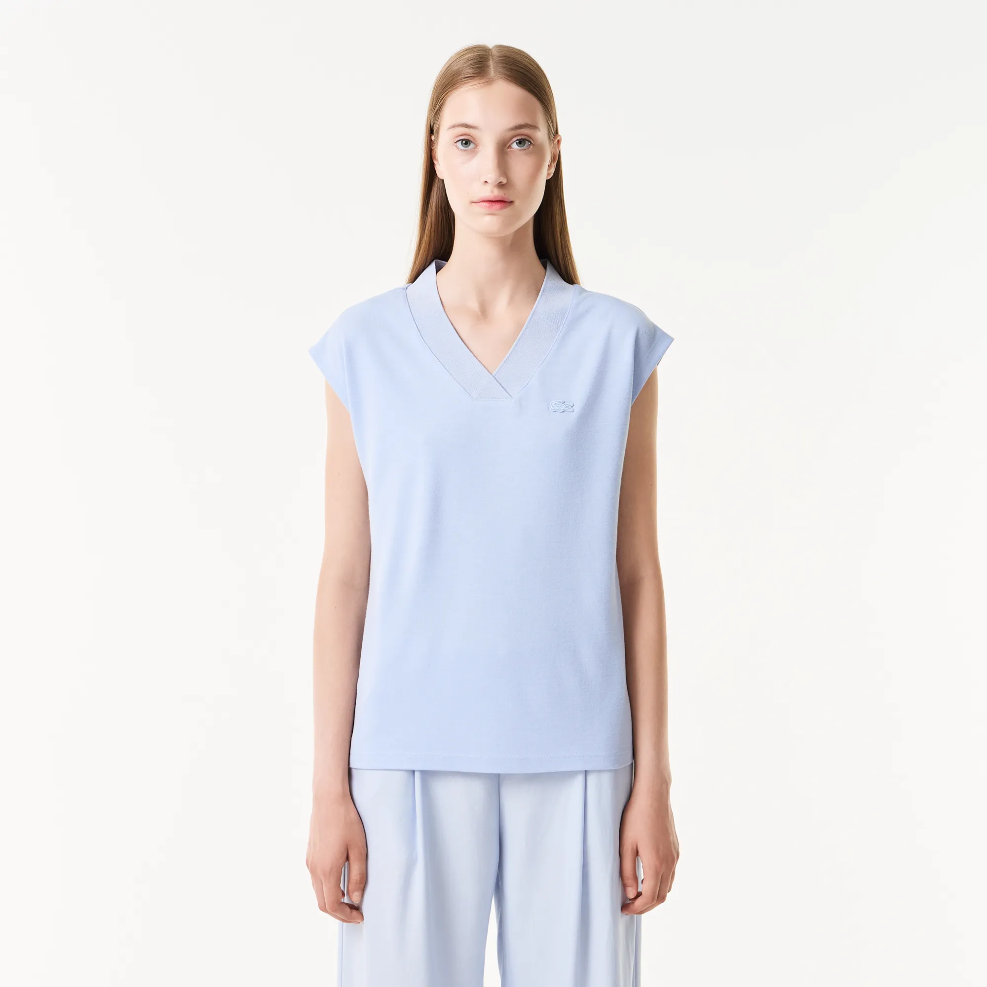 Футболка Lacoste Slim Fit с V-образным вырезом, голубой, арт. TF0310