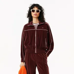 Женская велюровая толстовка Lacoste оверсайз на молнии, черный, арт. SF2658